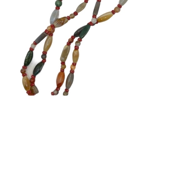 Vintage 70’s Polished Multi Stone 56” Hand Tied Necklace Jade Quartz Agate - Picture 8 of 8